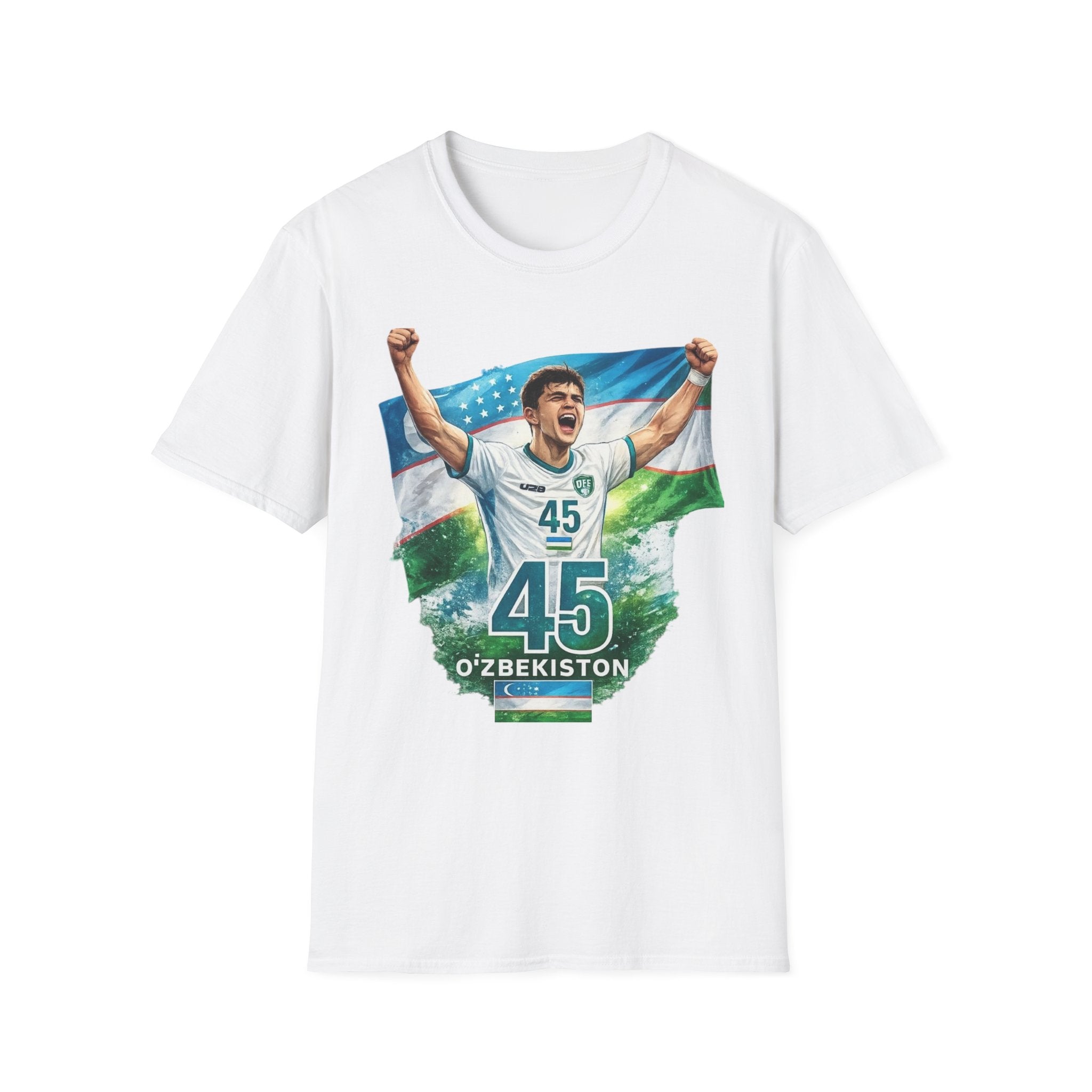 Uzbekistan Soccer Fan T-Shirt — Number 45 Player Cheer Jersey Design