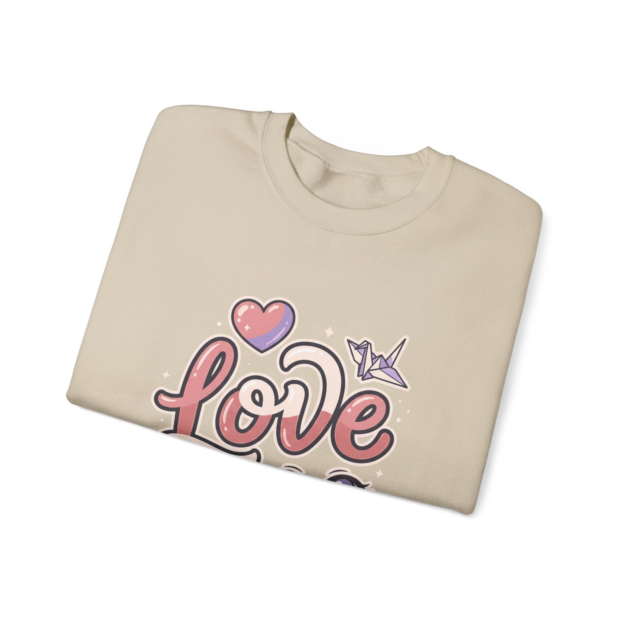 Love Graphic Sweatshirt — Cute Pink Heart & Origami Crane Crewneck