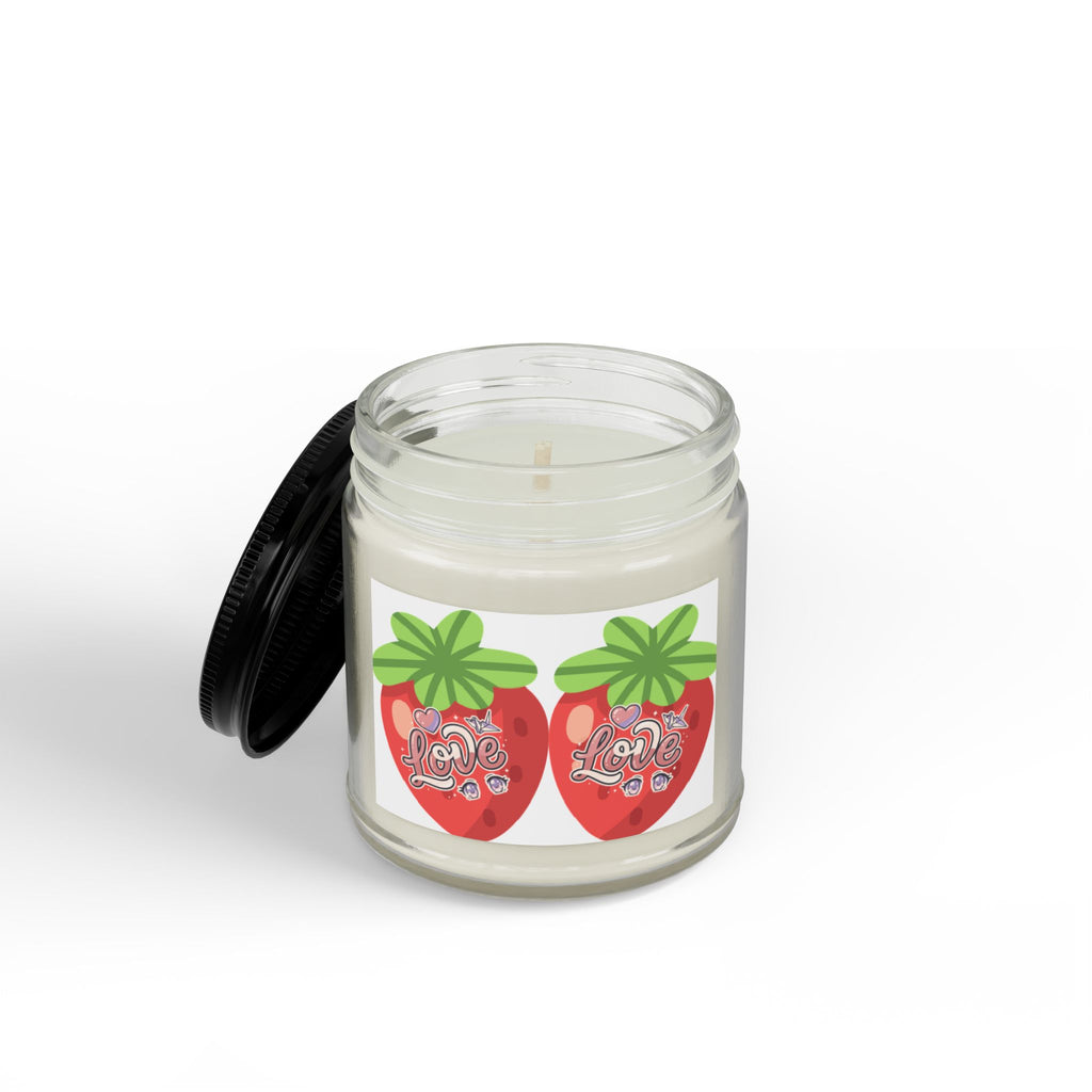 Strawberry Love Scented Soy Candle — 4oz & 9oz Jar with Black Lid